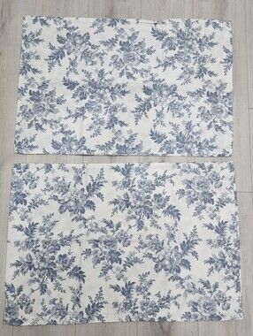 Laura Ashley Vanessa Blue White Floral Flannel Cotton STD Pillowcases Cottage